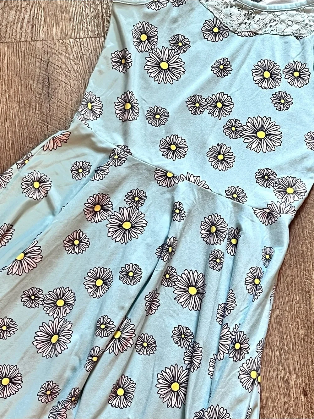 Wonder Nation Girls Daisy Handkerchief Hem Dress Size M 7/8 Blue Floral Lace